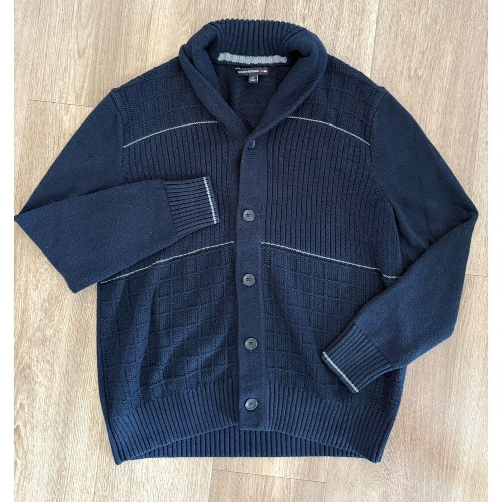 Banana Republic Mad Men Cardigan Men XL Navy Shawl Collar Sweater Don Draper